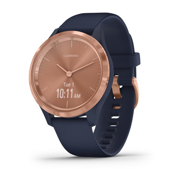 Часы Garmin Vivomove 3S розовое золото циферблат с темно-синим ремешком

